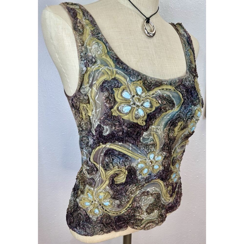 Mezon Beaded Embellished Boho Fairy Whimsy Tie Dye Tank Top Large